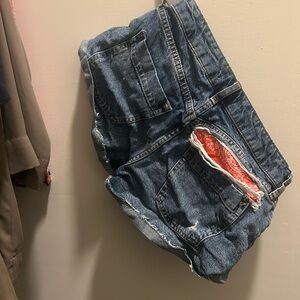 Blue Denim Shorts with Red Bandana Accent